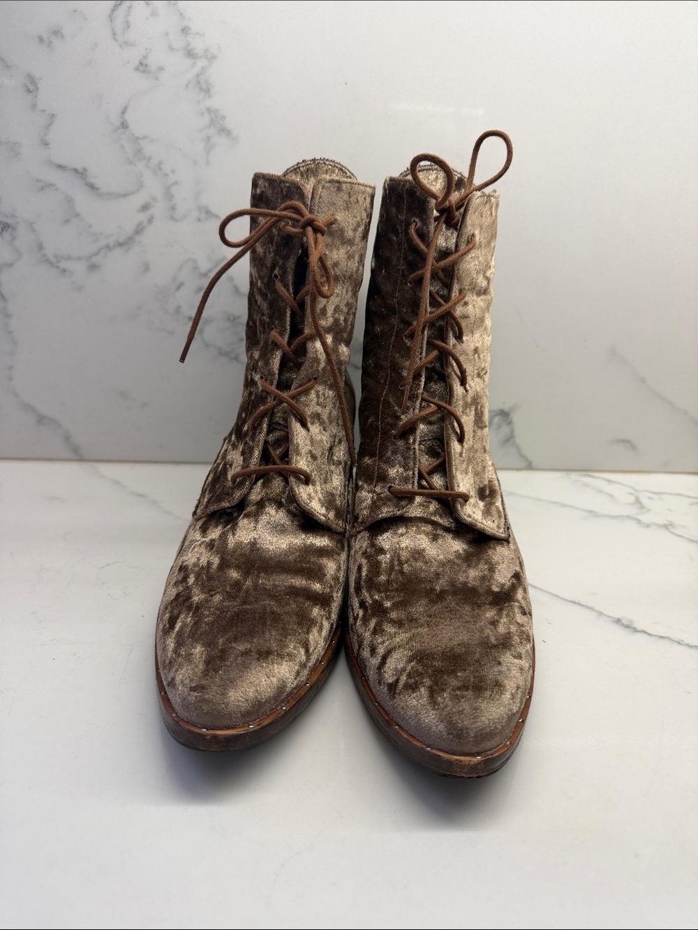 Freda Salvador Velvet Lace-Up Ankle Boots in Brown